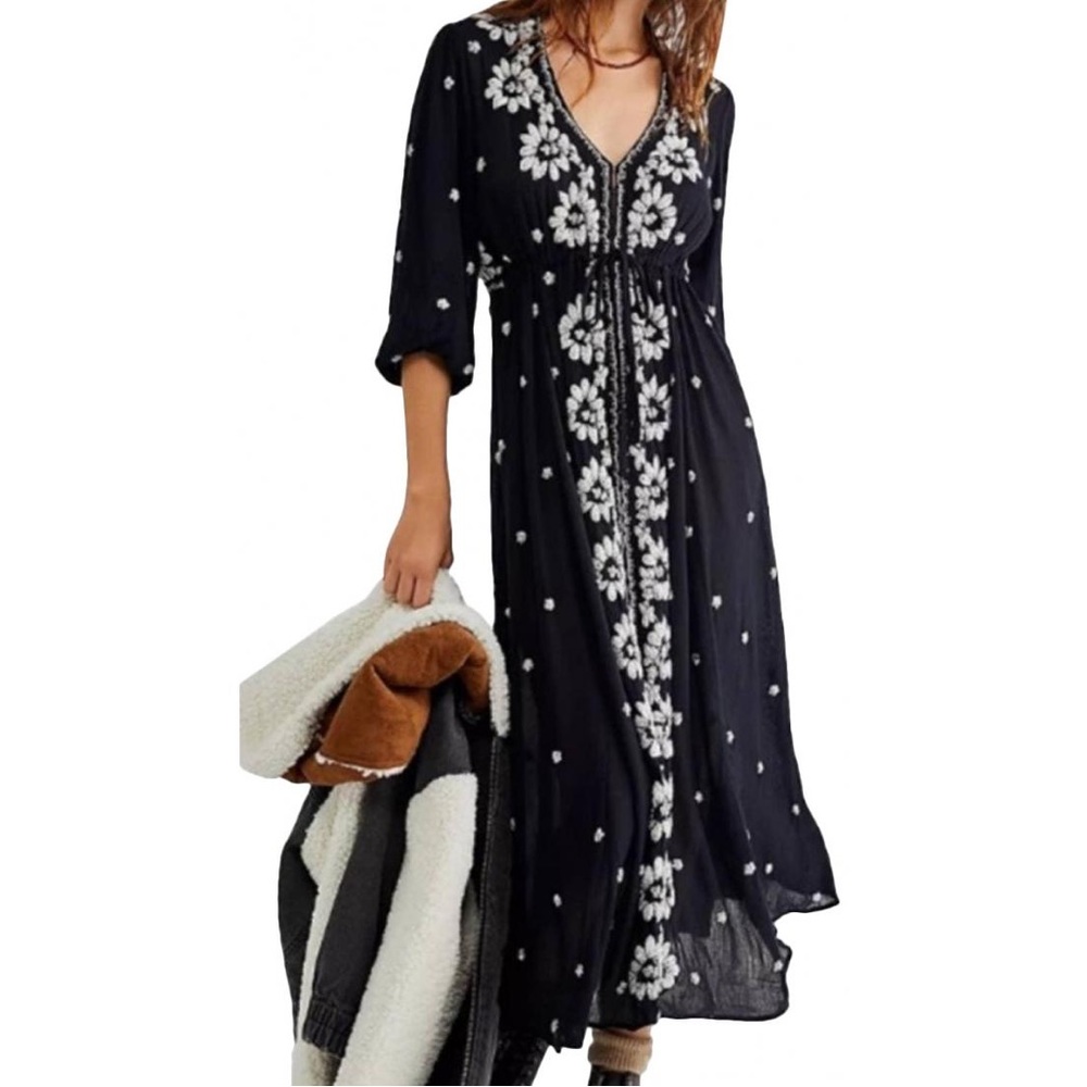 Free People Black and White Floral Maxi Dress